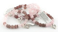 Rose Quartz / Strawberry Quartz Bracelet with Heart Charm