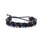 Hematite-Obsidian-Tiger's Eye Bracelet, Double Row of Beads (6mm), Adjustable